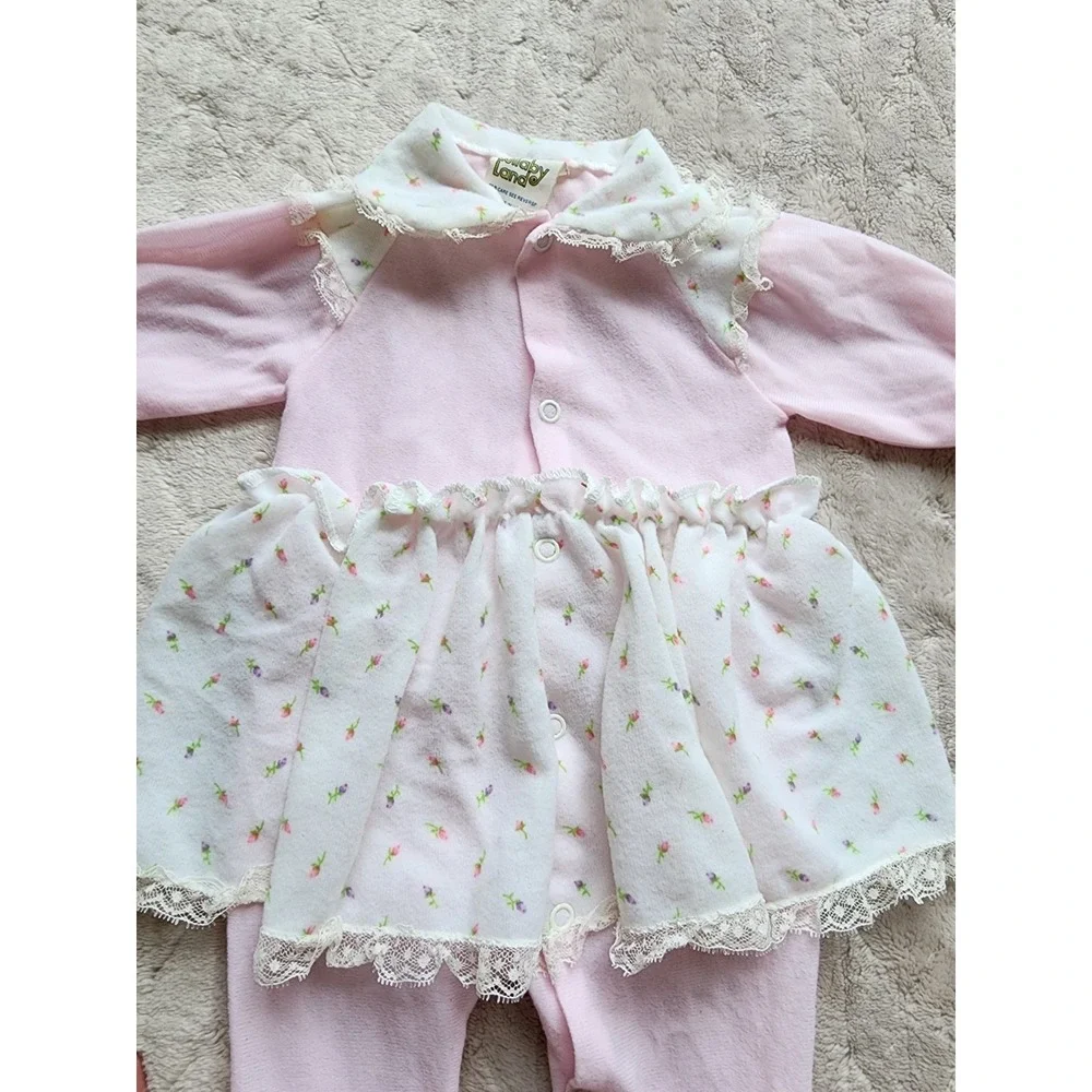 Lullaby Land Baby Girl Vintage Skirted One Piece Pink Floral Lace Size Small